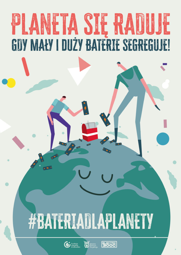 plakat promujacy kampanie ekologiczna z bateriach